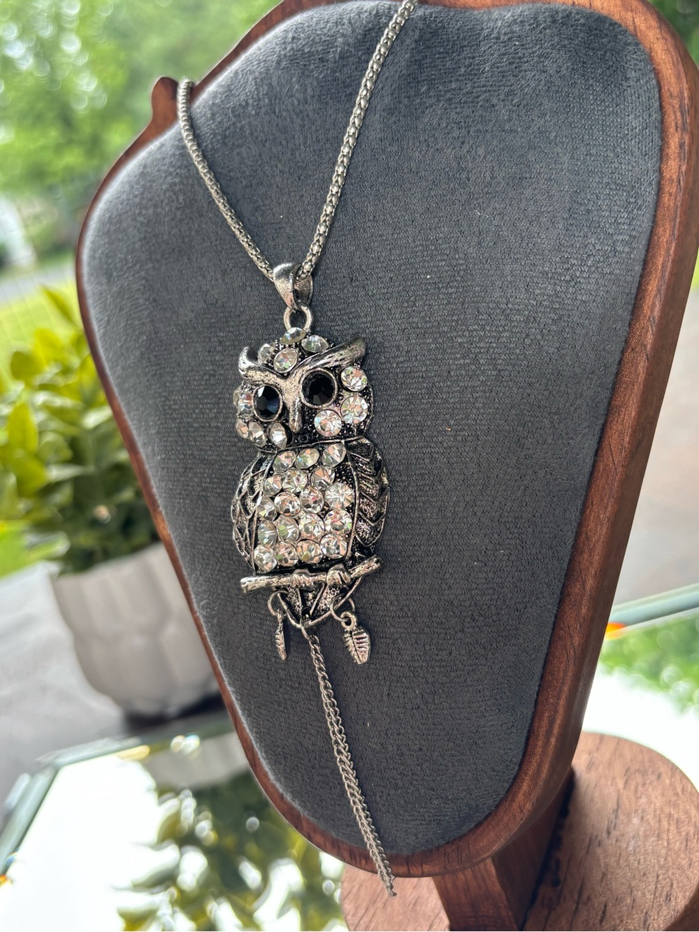 Silver Crystal Owl Pendant Necklace - Picture 4 of 12